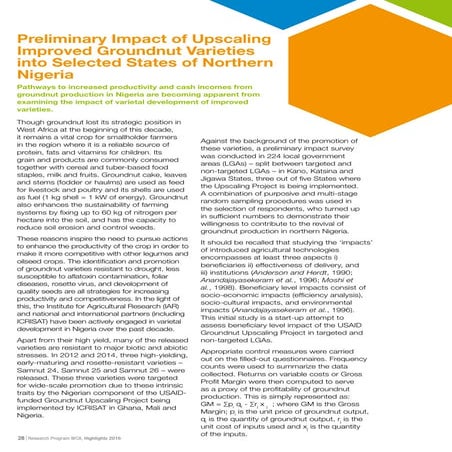 ICRISAT Research Program West and Central Africa 2016 Highlights- Preliminary...