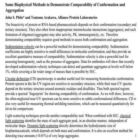 Some Biophysical Methods for Demonstrating Comparability of Conformation and ...