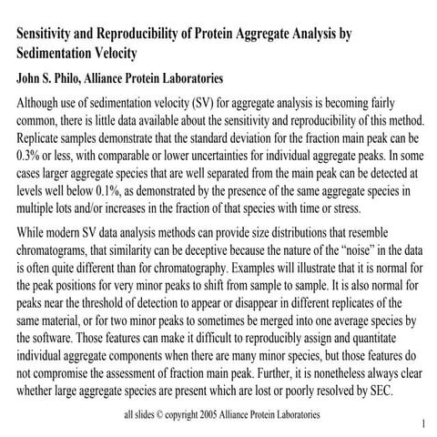 Sensitivity and Reproducibility of Protein Aggregate Analysis by Sedimentatio...