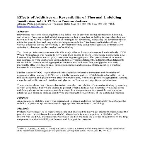 Effects of Additives on Reversibility of Thermal Unfolding