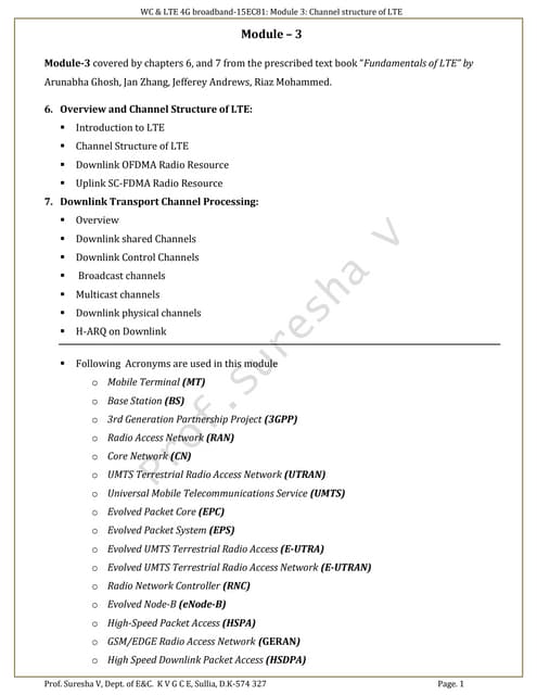 WC and LTE 4G Broadband module 3- 2019 by Prof.Suresha V
