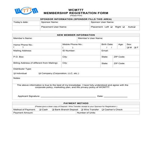 Wcm777 registration form | PDF