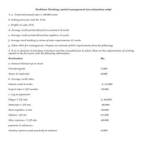 working capital management problems