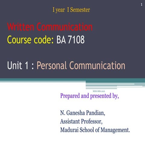 Written Communication unit 1 Personal Communication