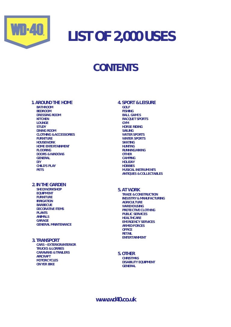 Wd 40 2000 Uses List Wd 40 2000 Uses List