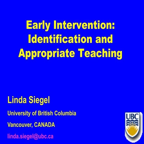 'Early intervention: Identification and Appropriate Teaching' by Professor Li...