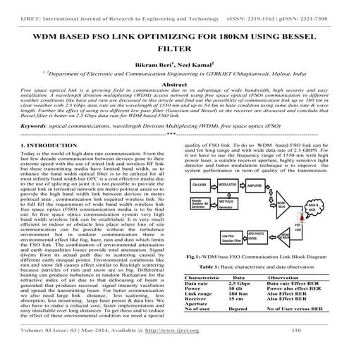 Wdm based fso link optimizing for 180 km using bessel filter