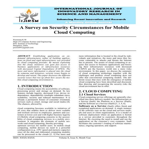 Ijirsm poornima-km-a-survey-on-security-circumstances-for-mobile-cloud-computing