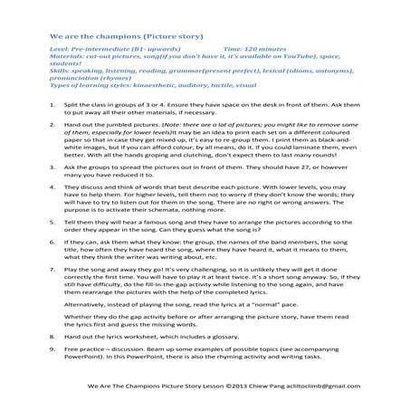 We are the champions lesson plan