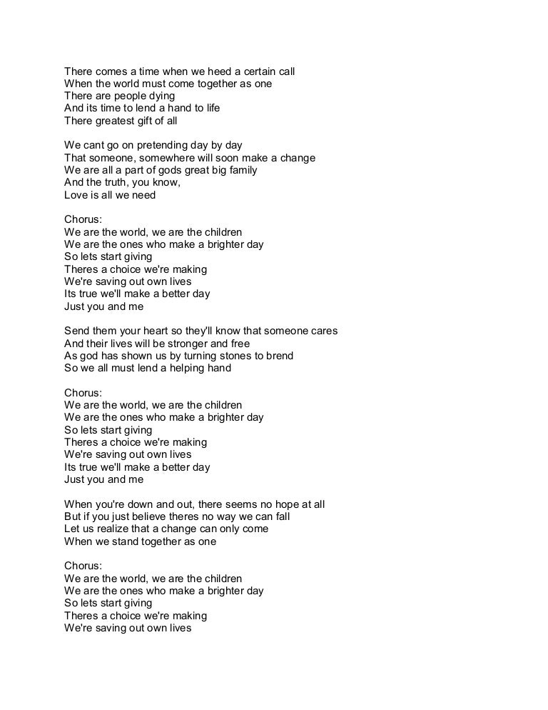 Songtext We Are The World Songtext We Are The World