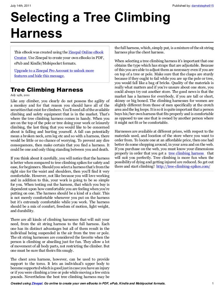 Wear a Tree Climbing Harness For Safety