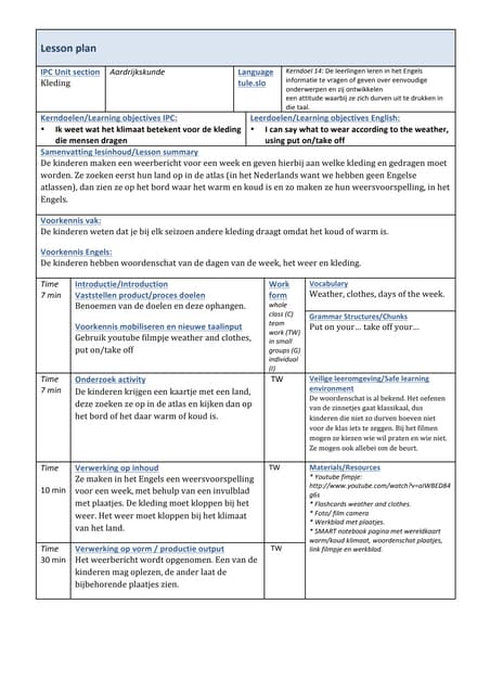 Clil weather and clothes lesson plan 2 | PDF