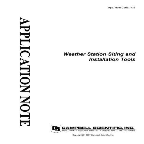 Weather Station Siting and Installation Tools App Note Code 4-S 1997