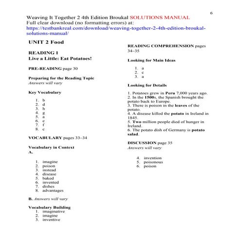 Weaving It Together 2 4th Edition Broukal Solutions Manual | PDF