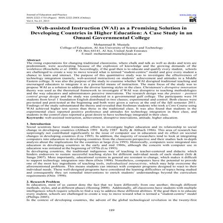 Web assisted instruction (wai) as a promising solution in developing countrie...