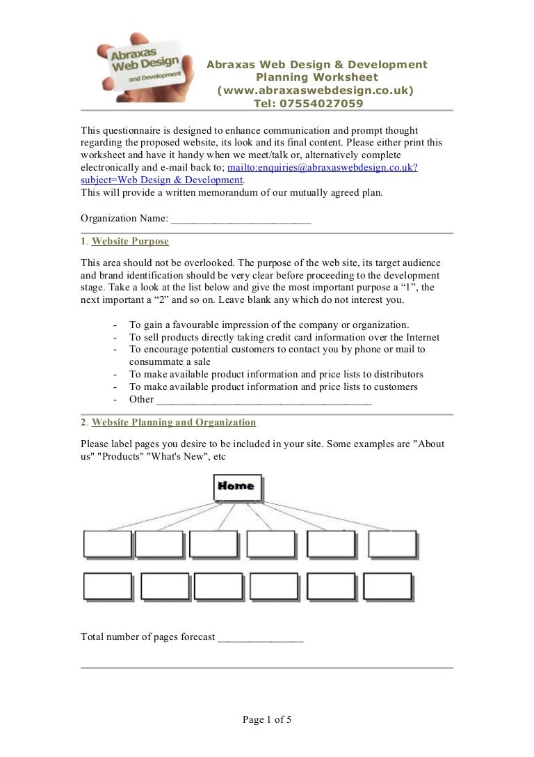Web Design Planning Worksheet