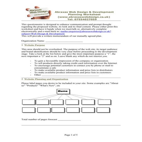 Web Design Planning Worksheet | PDF