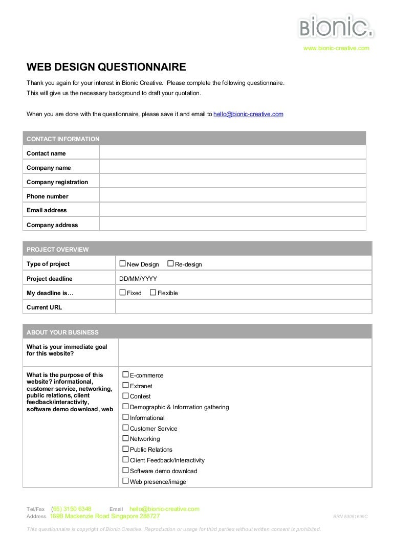 web design questionnaire web design questionnaire for clients