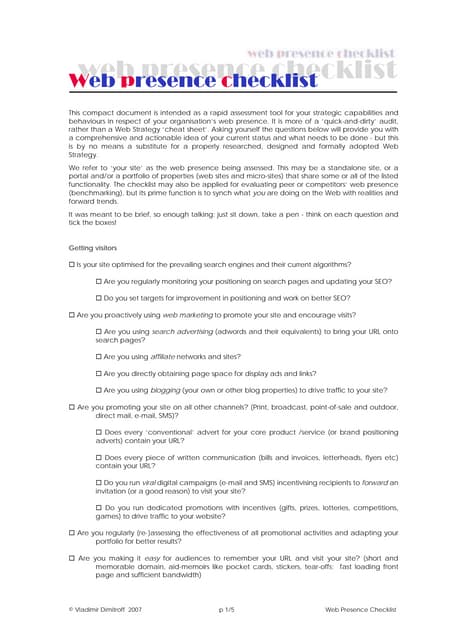 Web Presence Checklist