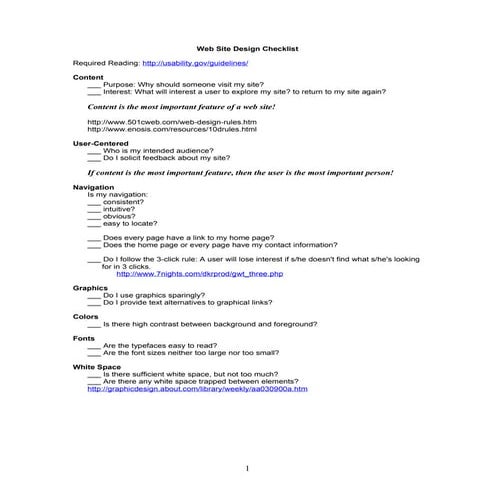 Website Checklist for Graphic Designers | PDF