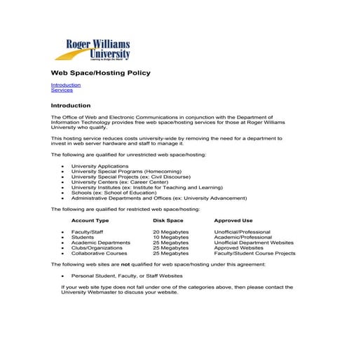 Web Space/Hosting Policy