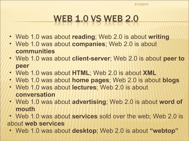Web 1.0 vs web 2.0