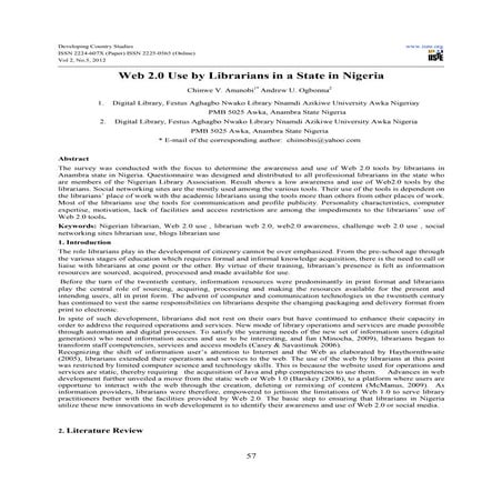 Web 2.0 use by librarians in a state in nigeria