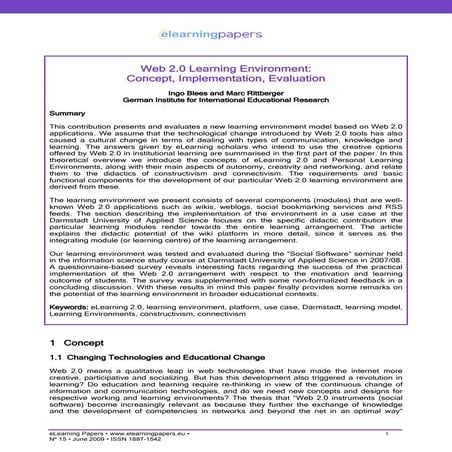 Web 2.0 Learning Environment: Concept, Implementation, Evaluation