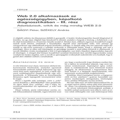 Web 2.0 alkalmazások az egészségügyben, képalkotó diagnosztikában – III. rész...