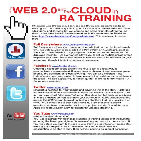 Utilizing Web 2.0 and the Cloud in RA Training