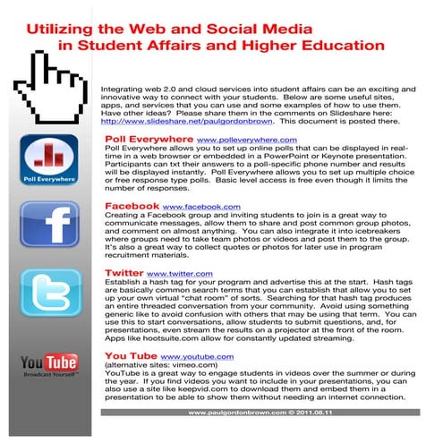 Utilizing Web 2.0 and the Cloud in Student Affairs