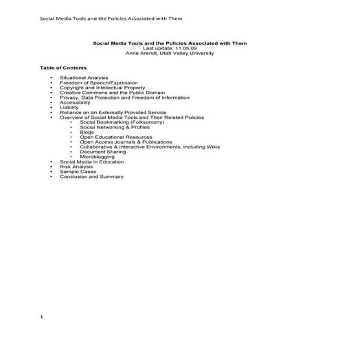 Web 20 (Social Media) Policies in Higher Education