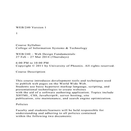  WEB240 Version 1 1 Course Syllabus College o.docx