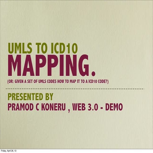Mapping UMLS to ICD10 codes