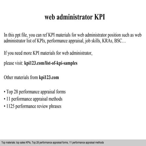 Web administrator kpi