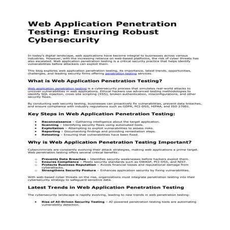 Web Application Penetration Testing: Ensuring Robust Cybersecurity