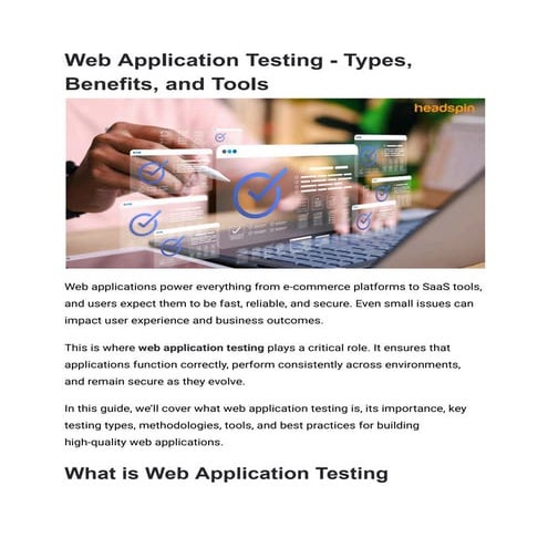 Web Application Testing - Types, Benefits, and Tools | PDF