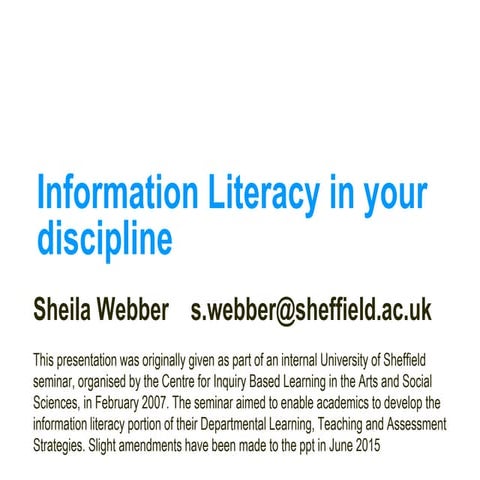 Information Literacy in your discipline