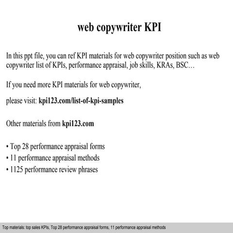 Web copywriter kpi