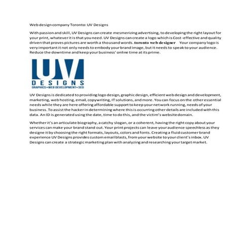 Web design company Toronto: UV DESIGNS