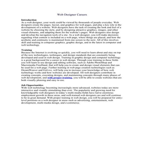Web designer careers