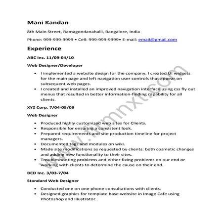 Web Designer Sample Resume
