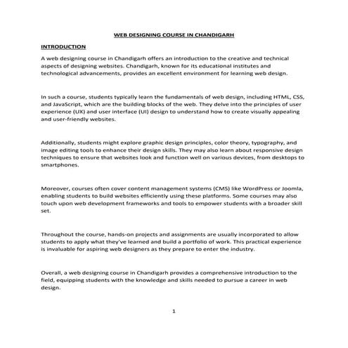 Web designing course in chandigar, mohalih