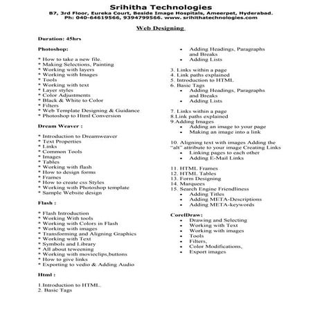 Web Designing Classroom Training