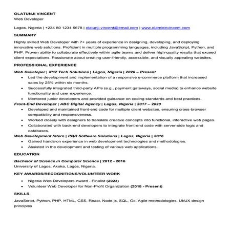 Web Developer - Fully Editable ATS Resume Template.docx