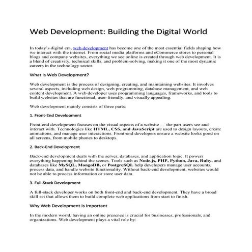 Web Development: Building the Digital World