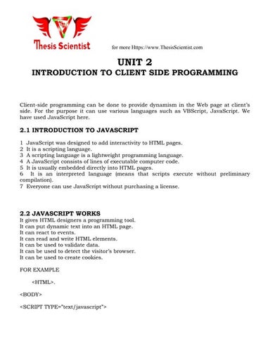 INTRODUCTION TO CLIENT SIDE PROGRAMMING