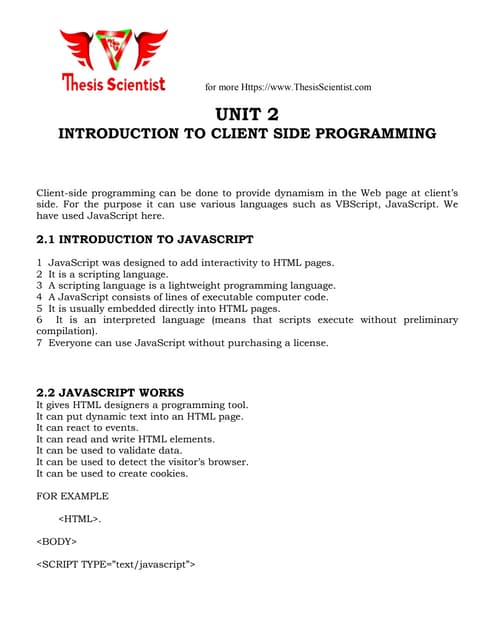 INTRODUCTION TO CLIENT SIDE PROGRAMMING