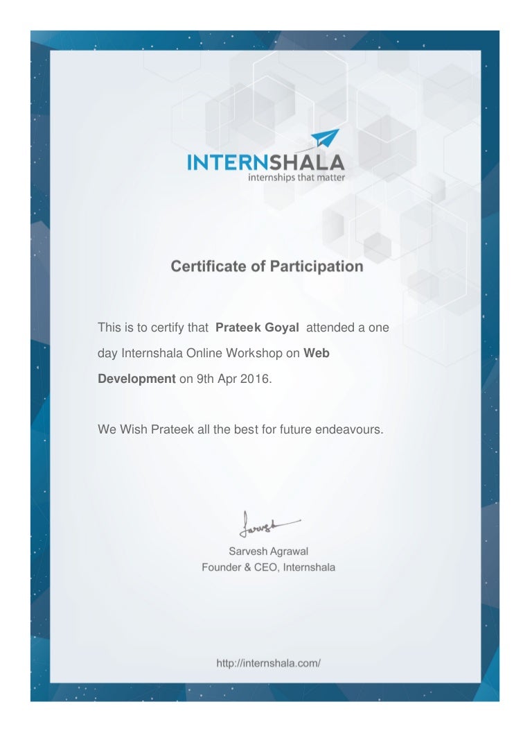 Web development workshop certificate
