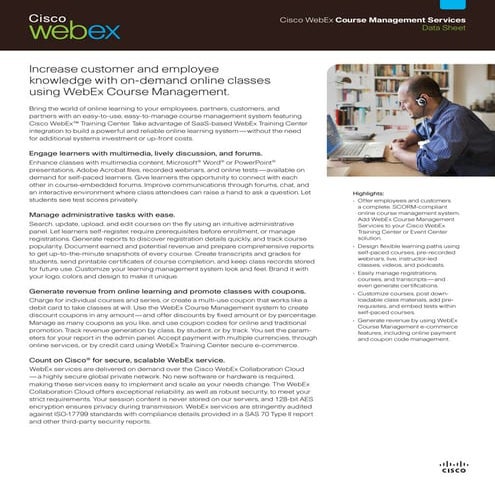 Web Ex Custom Course Management Datasheet